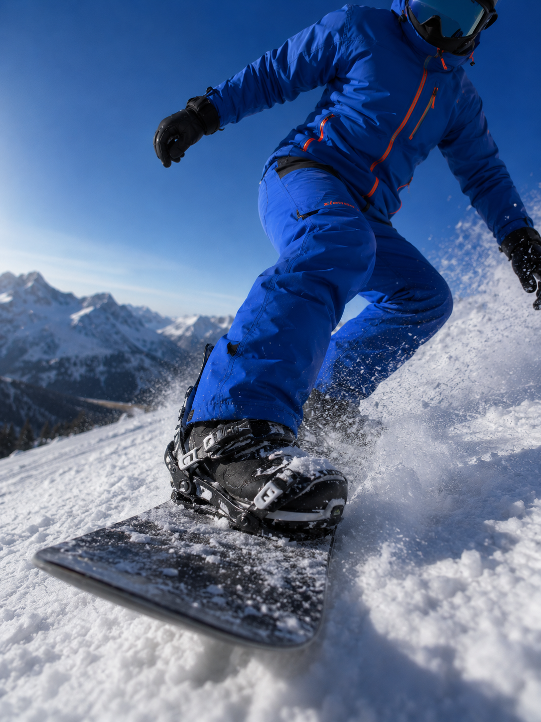 KI-generierter Snowboarder mit blauem Schneeanzug