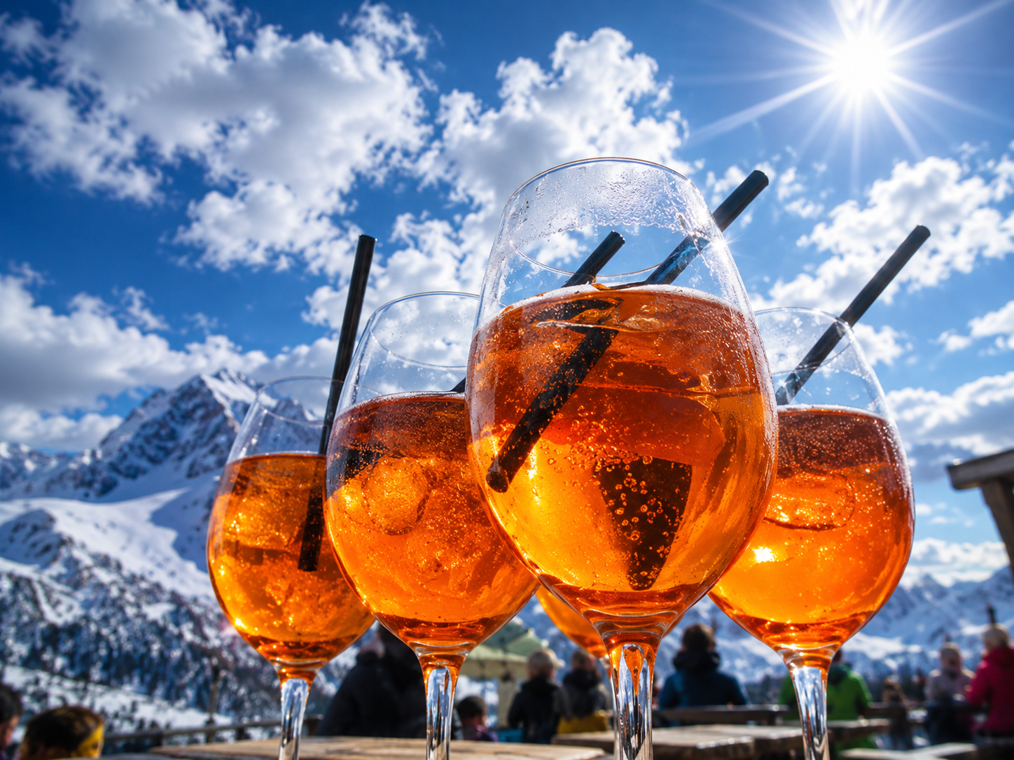 Aperolgläser bei Sonnenschein (KI-generiert)