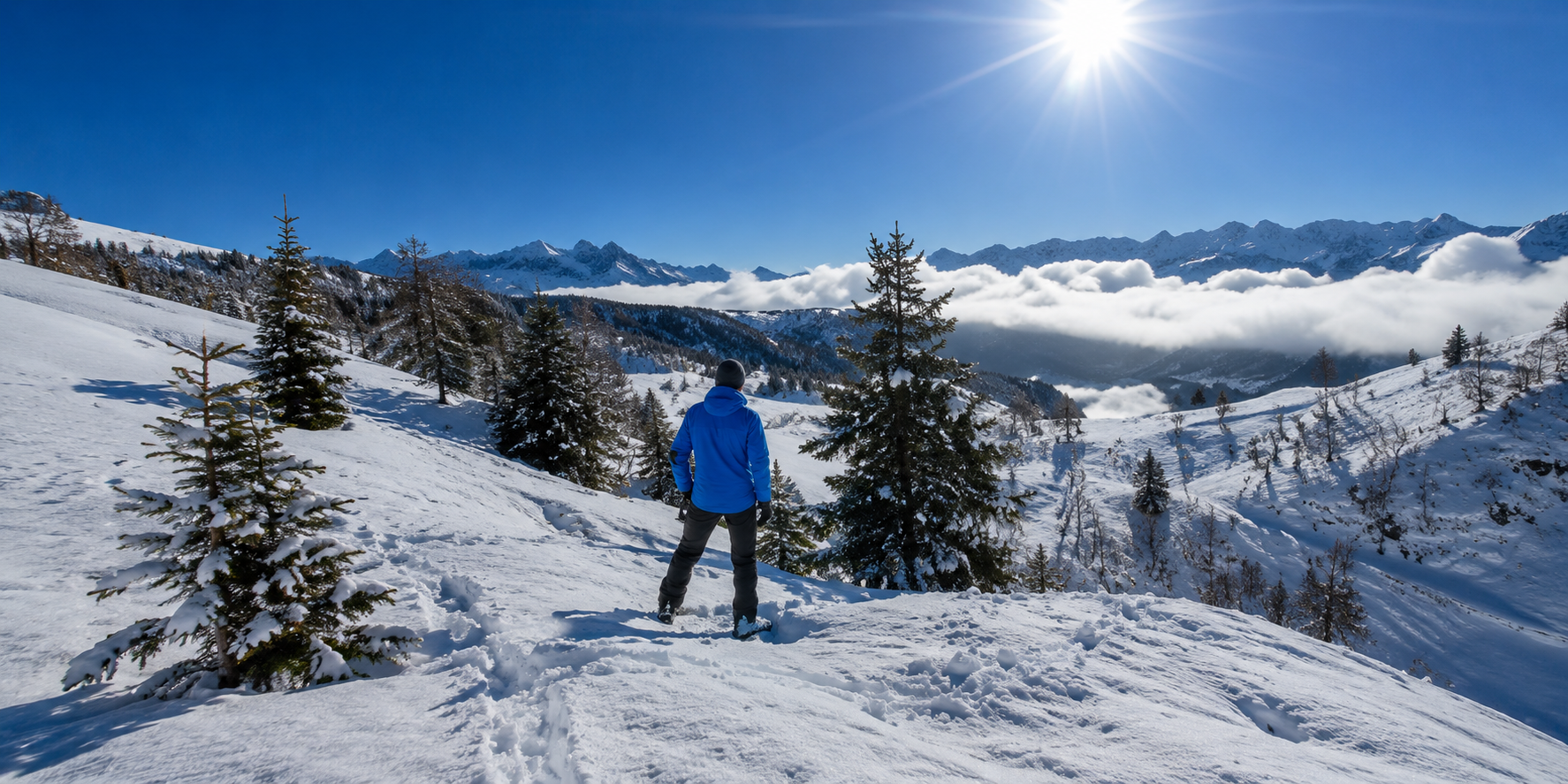 In den Bergen mit Blick ins Schneetal (KI-generiert)